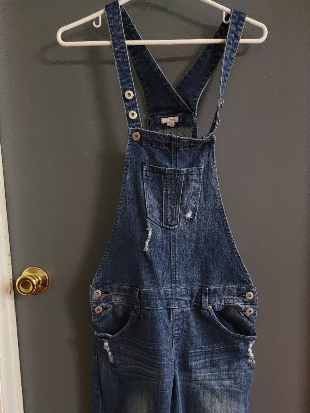 Bongo Women's Blue Denim Overalls Size Medium Distressed Y2k Retro Adjustable